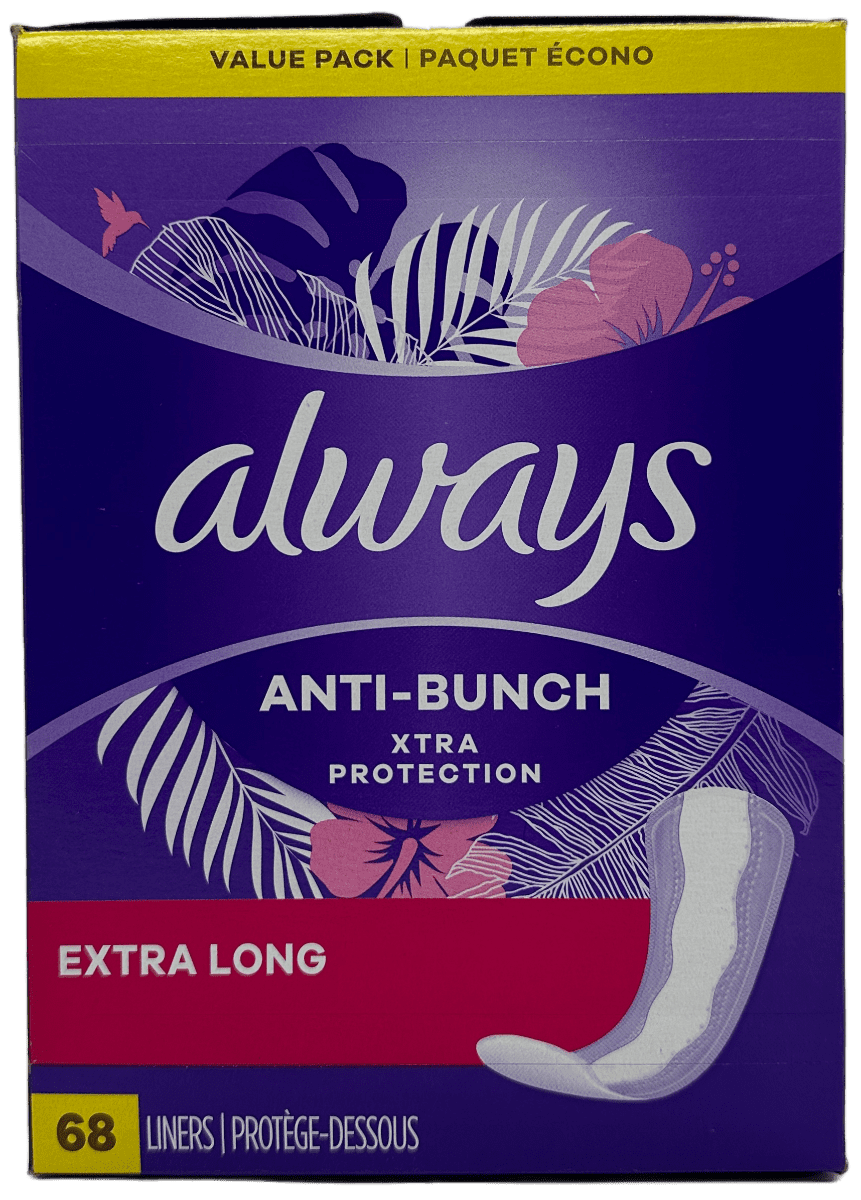 Always Anti-Bunch Xtra Protection – Extra Long Liners – 68 Ct