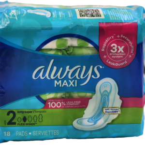 Always Maxi – Long Pads Size 2 – Rapid Dry – 18 Ct