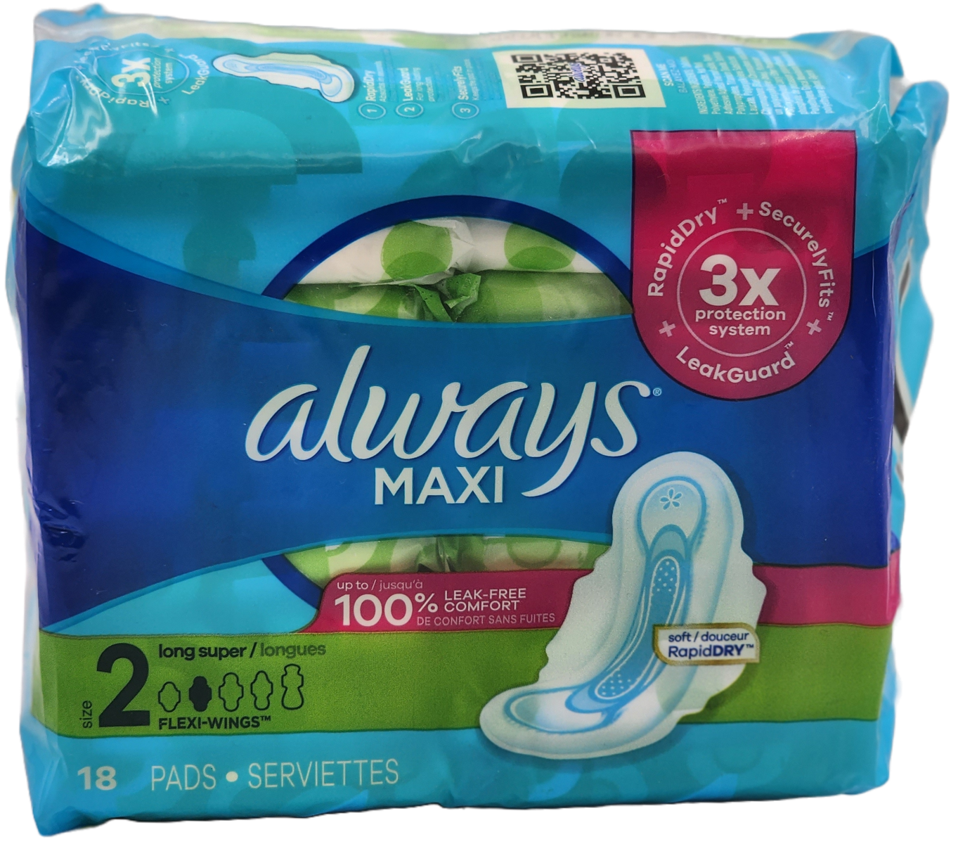 Always Maxi – Long Pads Size 2 – Rapid Dry – 18 Ct