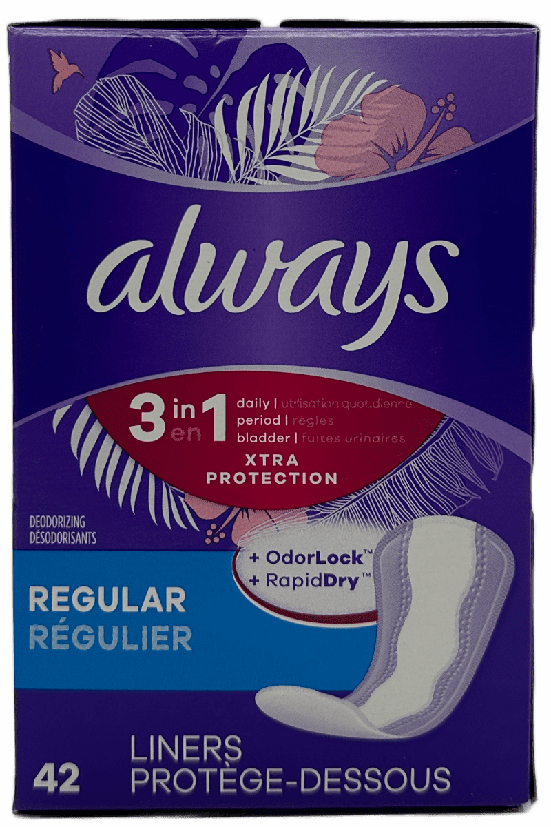 Always – 3 in 1 Xtra Protection Liners – Regular – 42 Ct