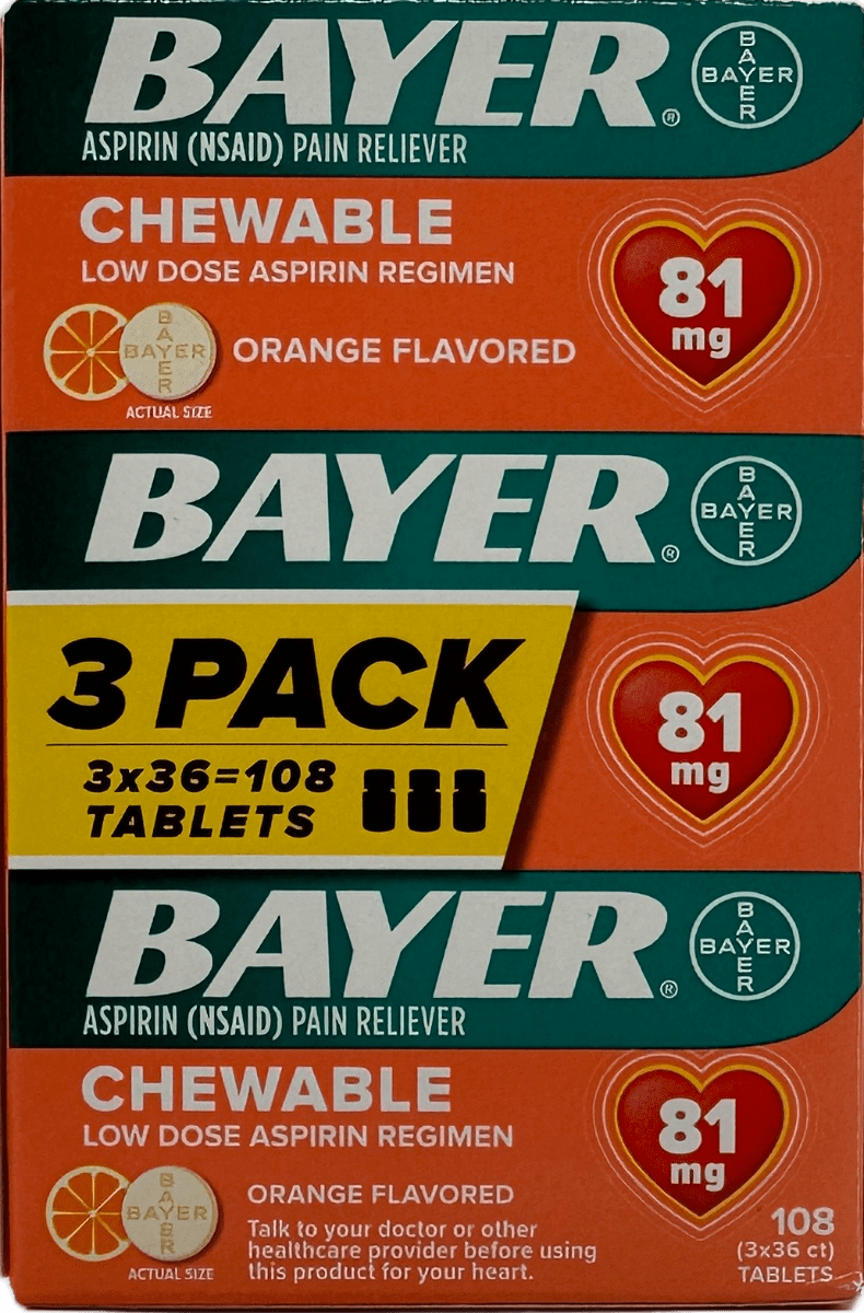 Bayer Aspirin Chewable 81mg Orange Flavored – 108 Tablets