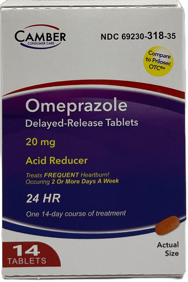 Camber Omeprazole Delayed Release Tablets 20 mg – Acid Reducer – 14 Ct