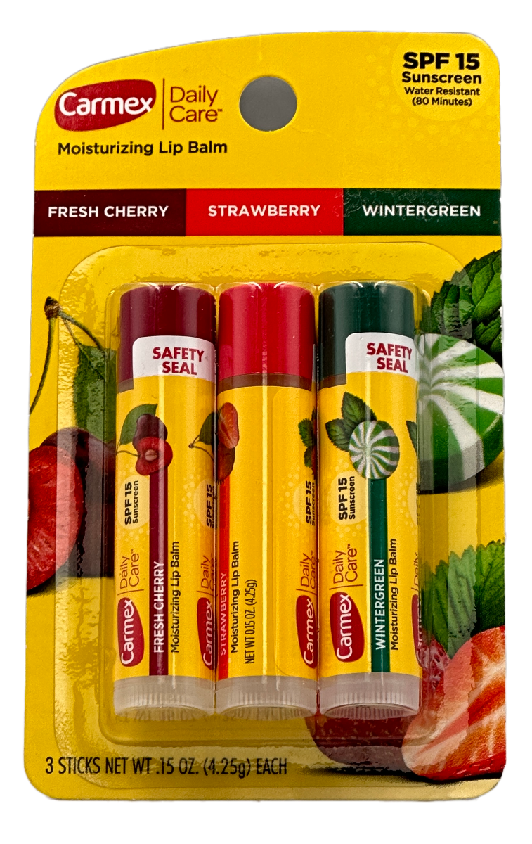 Carmex Moisturizing Lip Balm With Sunscreen – Fresh Cherry, Strawberry, Wintergreen – 0.15 OZ