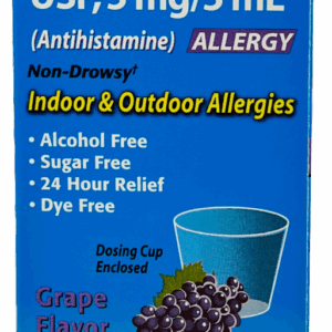 Children’s Loratidine – Oral Solution – USP 5 mg/5 mL- Grape Flavor – 4 FL OZ