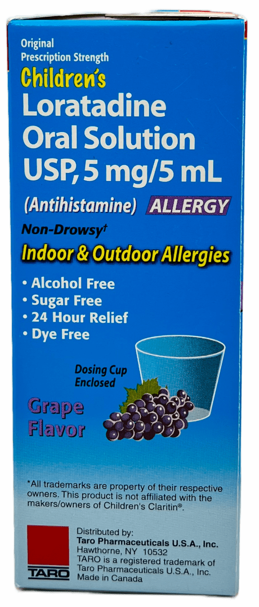 Children’s Loratidine – Oral Solution – USP 5 mg/5 mL- Grape Flavor – 4 FL OZ