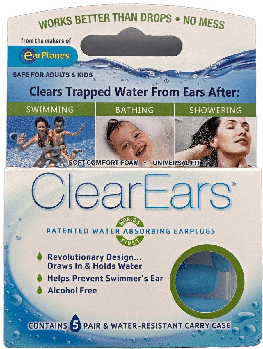 ClearEars Water Absorbing EarPlanes – 5 Pair & Water-resistant Carry Case