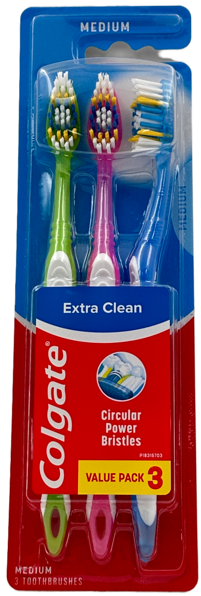Colgate Extra Clean Toothbrush – Medium – 3 Toothbrushes