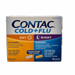 Contac Cold + Flu – Maximum Strength Multi-Symptom – Day 16 Caplets & Night 12 Caplets