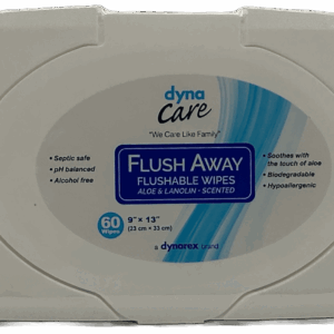 Dyna Care Flush Away Flushable Wipes – Aloe & Lanolin Scented – 60 Ct