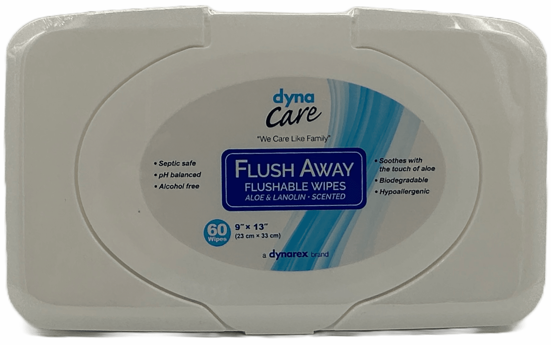 Dyna Care Flush Away Flushable Wipes – Aloe & Lanolin Scented – 60 Ct