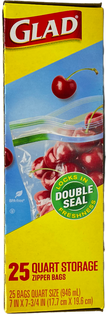 Glad – Storage Zipper Bags – Quart – 25 Count