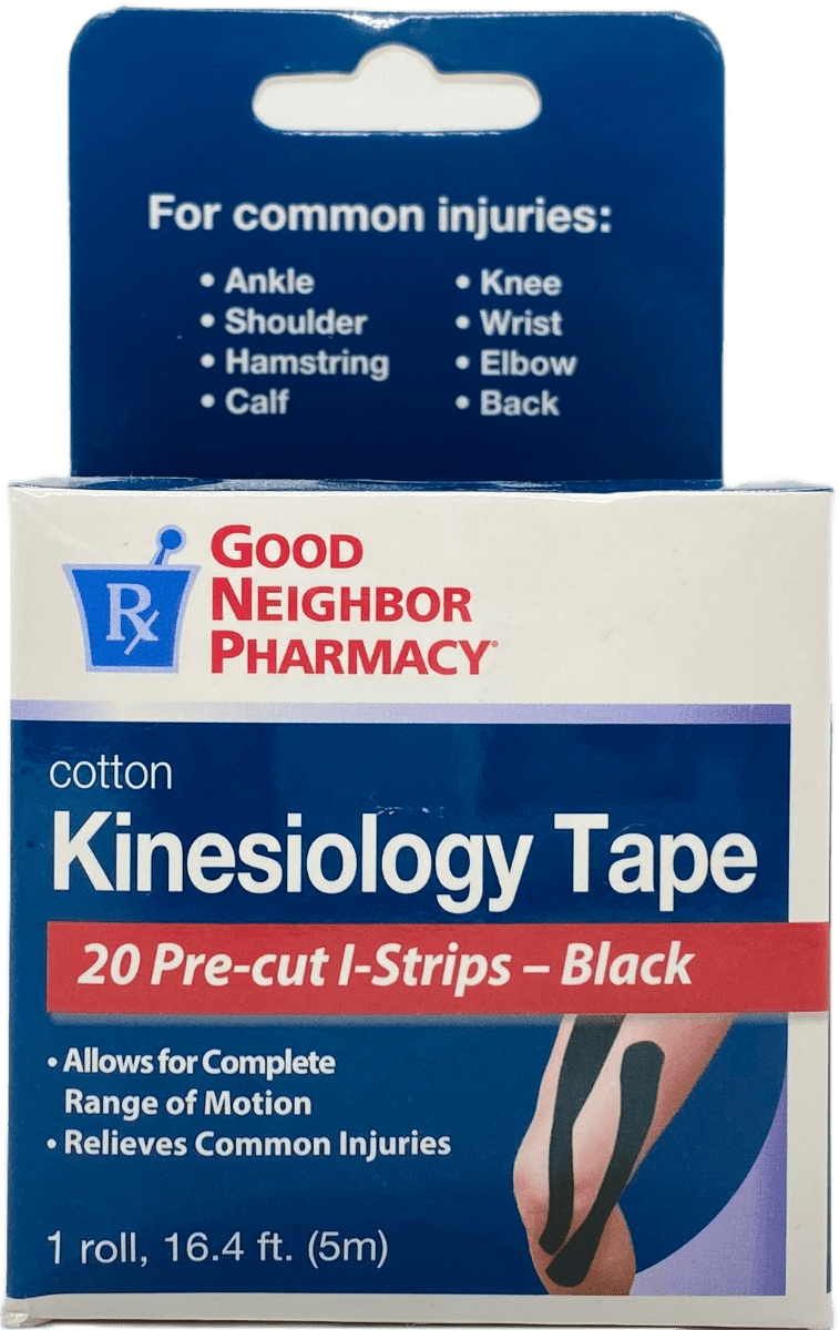 Good Neighbor Pharmacy Cotton Kinesiology Tape – 20 Pre-Cut I-Strips Black – 1 Roll