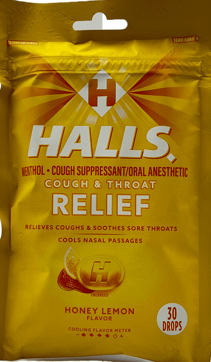 Halls – Cough & Throat Relief – Honey Lemon Flavor – 30 Drops