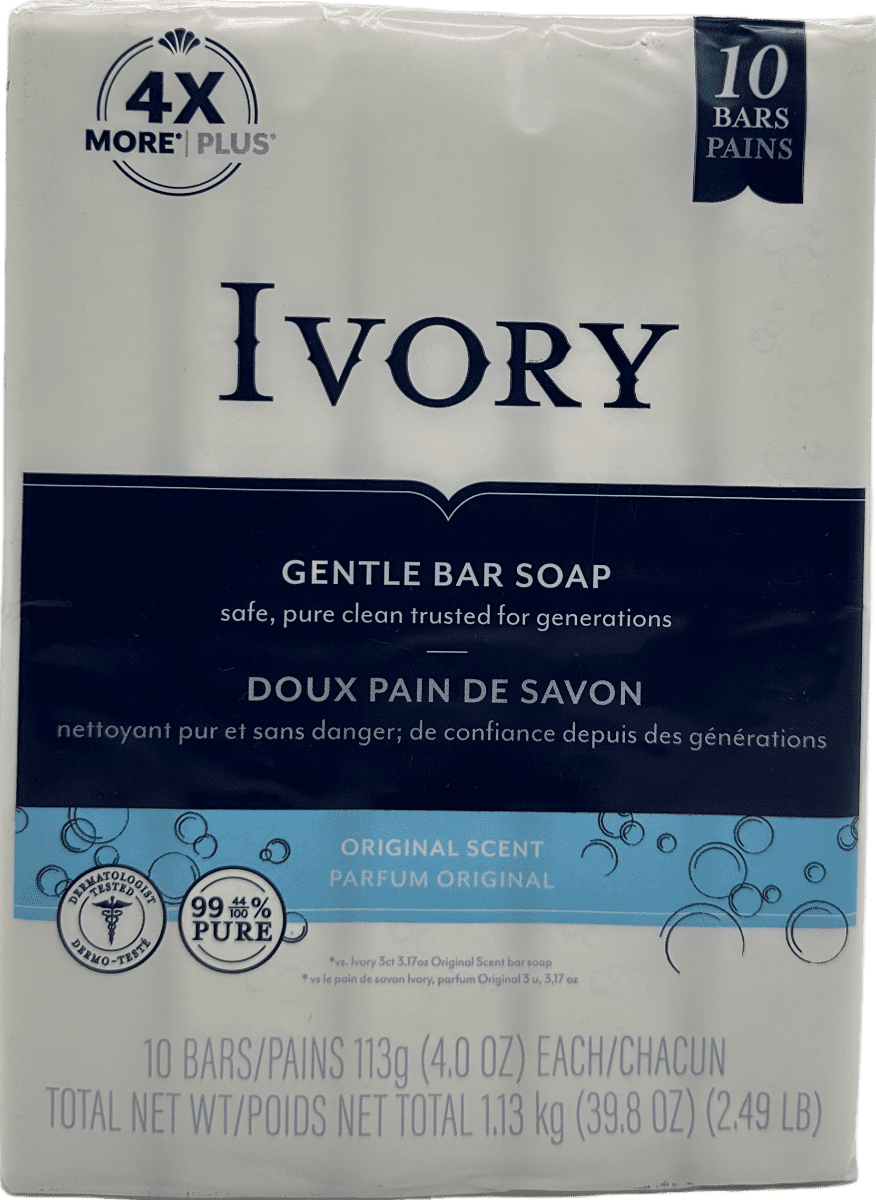 Ivory Gentle Bar Soap – Original Scent – 10 Ct