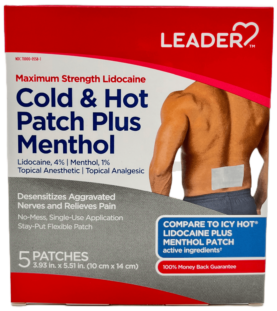Leader Cold and Hot Patch Plus Menthol – maximum Strength – 5 Ct