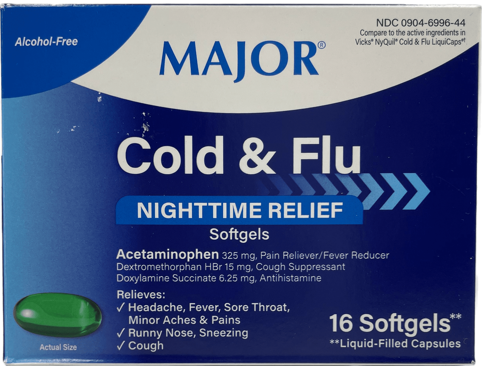 Major Cold & Flu Nighttime Relief – 16 Softgels