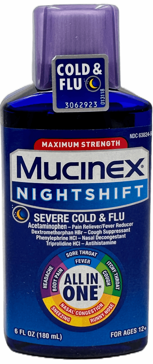 Mucinex Nightshift – Severe Cold & Flu Liquid – 6 FL OZ