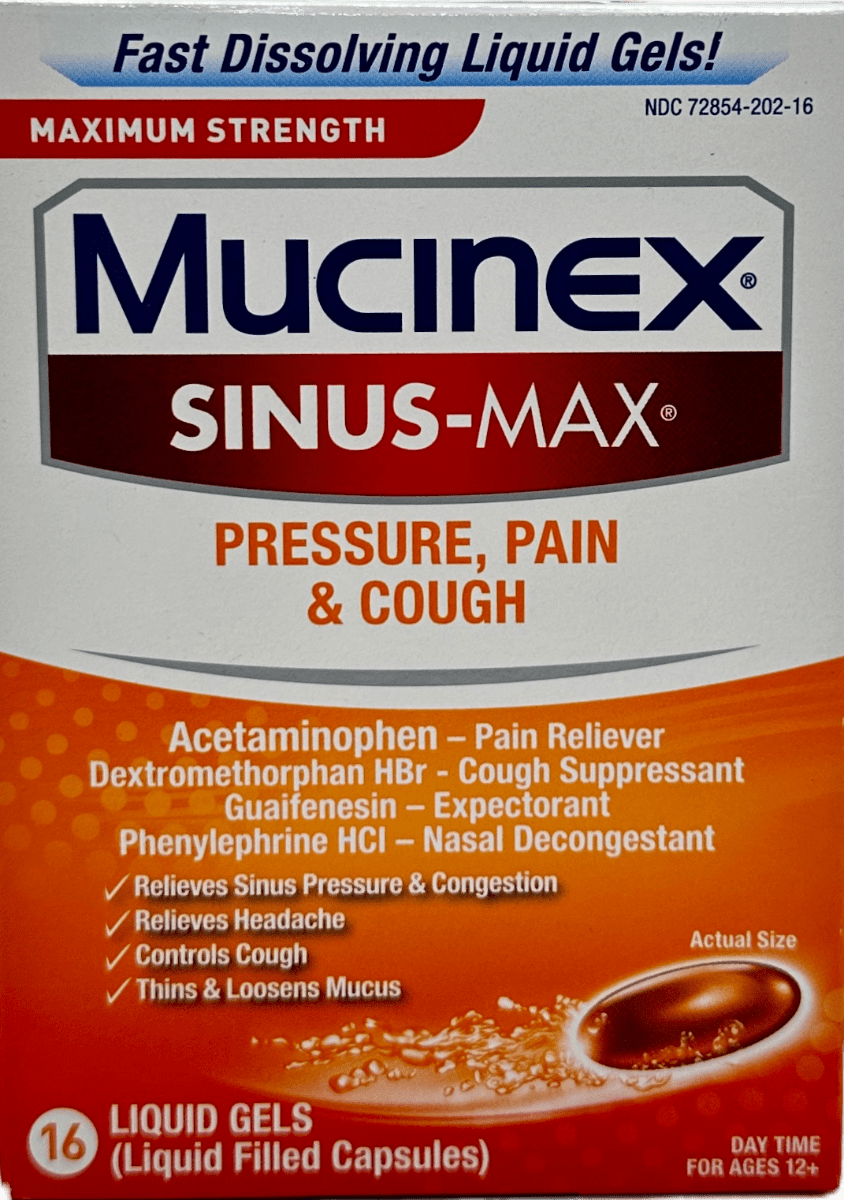 Mucinex Sinus Max – Pressure, Pain & Cough – 16 Liquid Gels