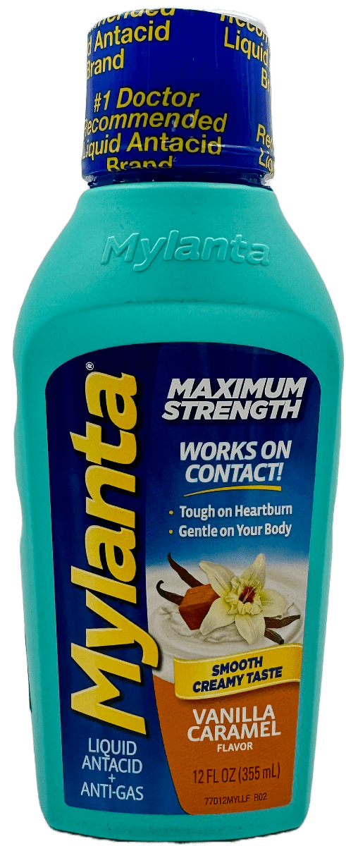 Mylanta – Maximum Strength Liquid Antacid + Anti-Gas – Vanilla Caramel – 12 FL OZ