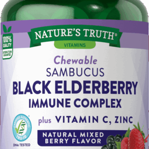 Nature’s Truth – Sambucus Black Elderberry Immune Complex Plus Vitamin C, Zinc Chewable Tablets – Natural Mixed Berry Flavor – 60 Ct