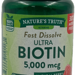 Nature’s Truth Ultra Biotin 5,000 mcg Tablets – Natural Berry Flavor – 78 Ct