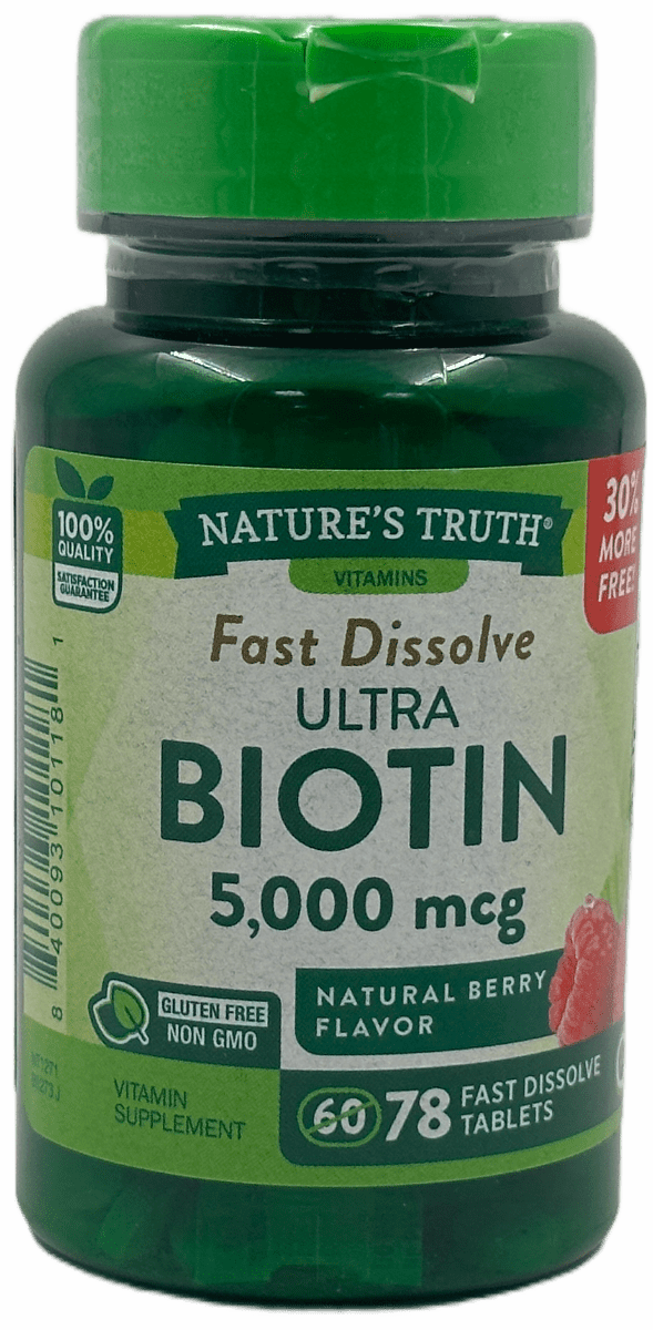 Nature’s Truth Ultra Biotin 5,000 mcg Tablets – Natural Berry Flavor – 78 Ct