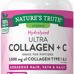 Nature’s Truth Hydrolyzed Ultra Collagen +C – 3,000 mg Collagen Type 1 & 3 Plus – 90 Ct