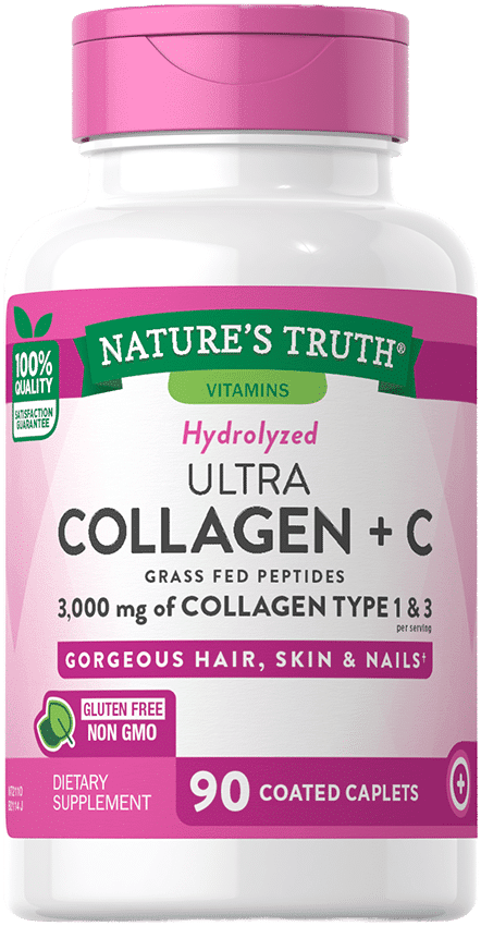 Nature’s Truth Hydrolyzed Ultra Collagen +C – 3,000 mg Collagen Type 1 & 3 Plus – 90 Ct