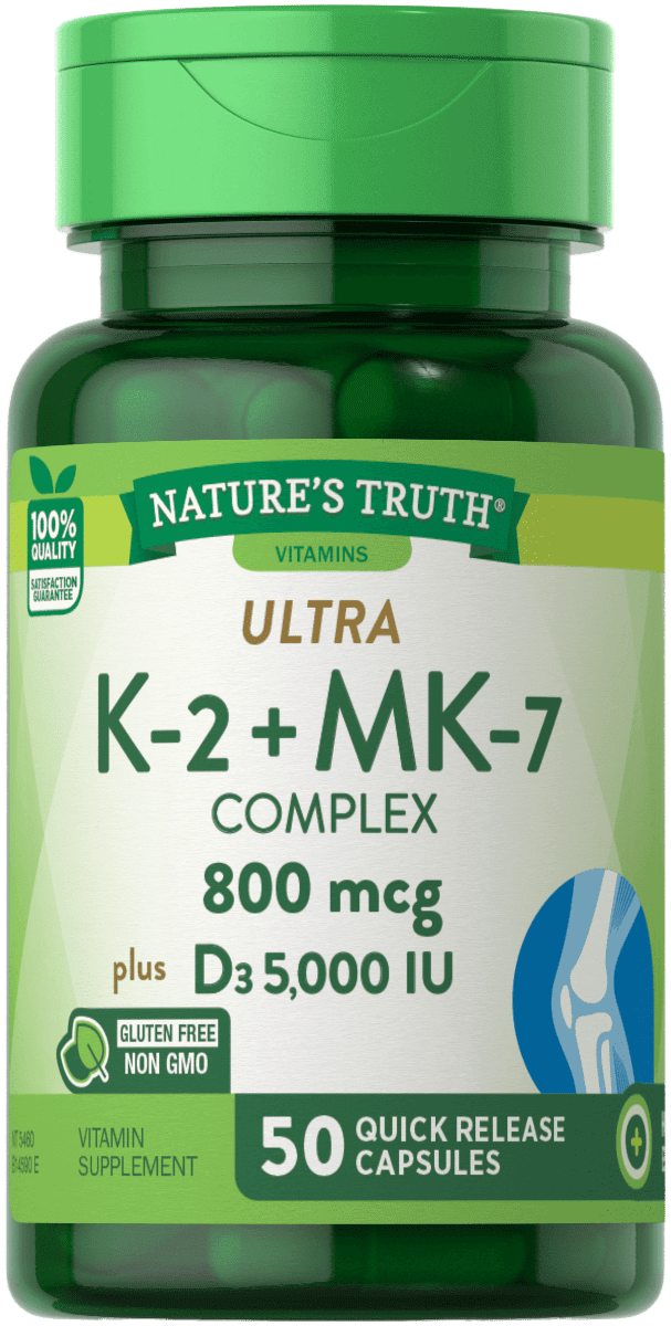 Nature’s Truth K-2 + MK-7 800 mcg plus D3 5000 IU – 50 Quick Release Capsules
