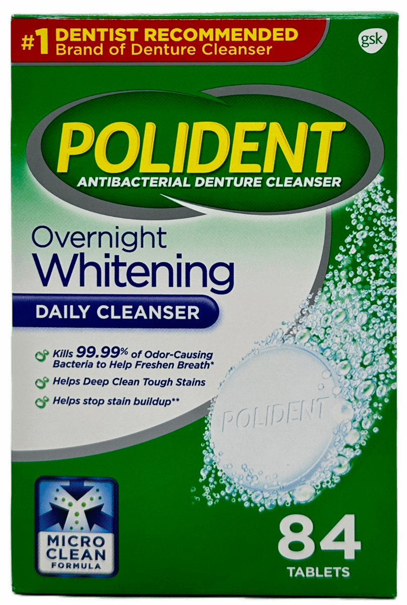 Polident Overnight Whitening Daily Denture Cleanser Tablets – 84 Ct