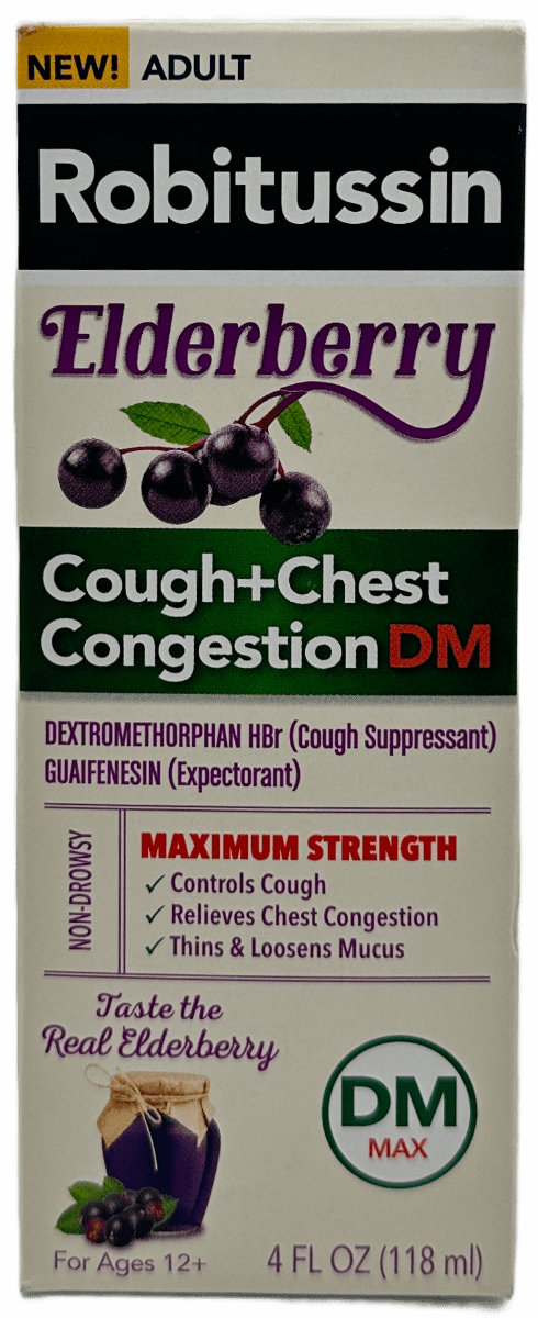 Robitussin Elderberry Syrup – Cough + Chest Congestion DM – Non Drowsy – 4 FL OZ