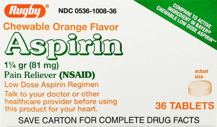 Rugby – Chewable Aspirin Orange Flavor 81mg – 36 Tablets