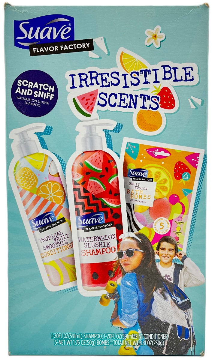 Suave Flavor Factory – Watermelon Slushie Shampoo, Tropical Fruit Smoothie Conditioner & Bath Bombs – 8.81 OZ
