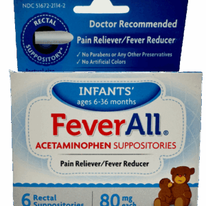 Infants FeverAll Acetaminophen Suppositories –  80 mg each- 6 Rectal Suppositories