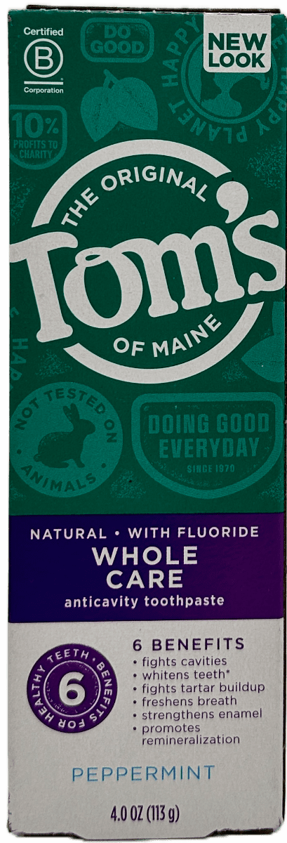 Tom’s Whole Care Anticavity Toothpaste – Peppermint – 4 OZ