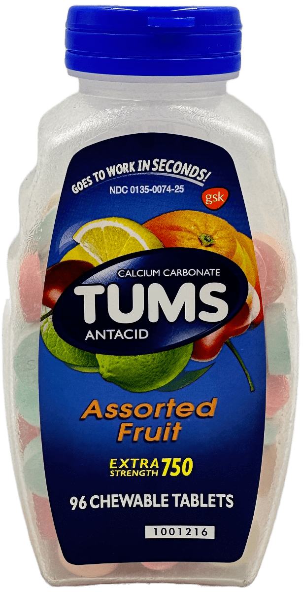 Tums – Extra Strength Antacid – Assorted Fruits Chewable Tablets – 96 Ct